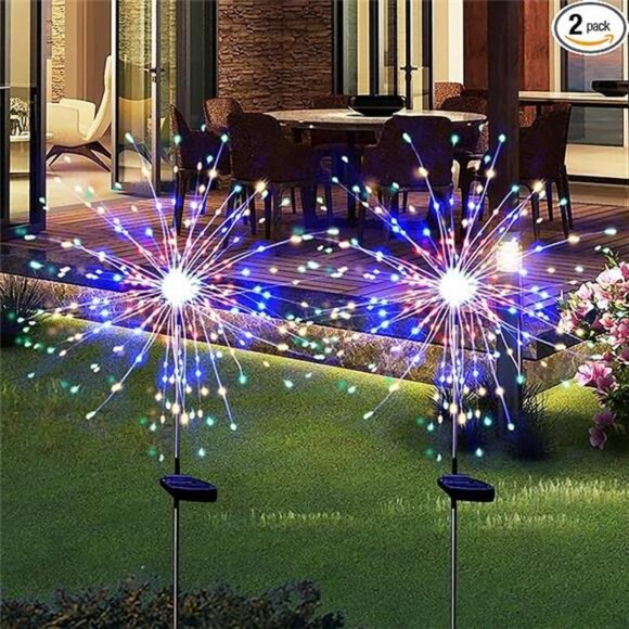 Solar Garden Lights for Outdoor Decor, Waterproof 2 Pack Solar Powered Firework - Picture 7 of 7
